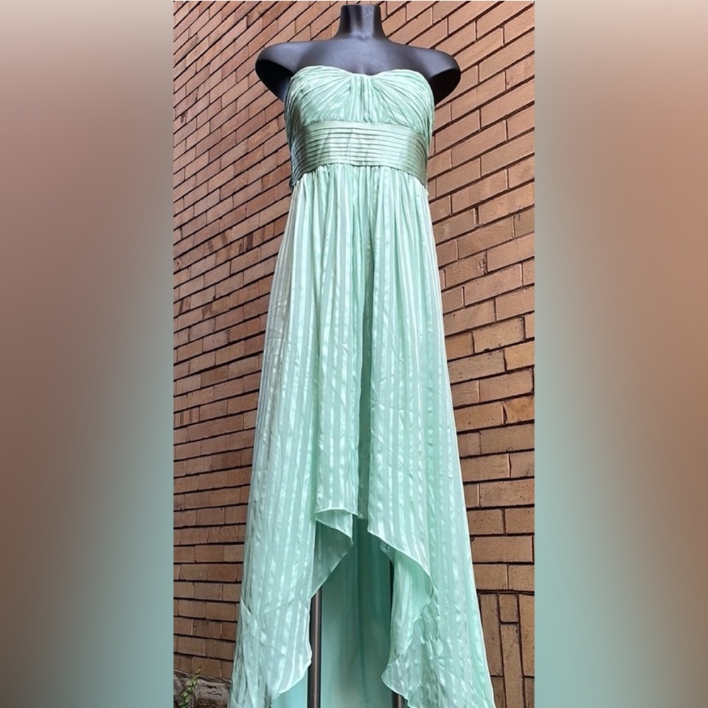 BCBGMAXAZRIA Alicia Opaline Green Strapless Silk Pleated Gown Size 8 NWT
